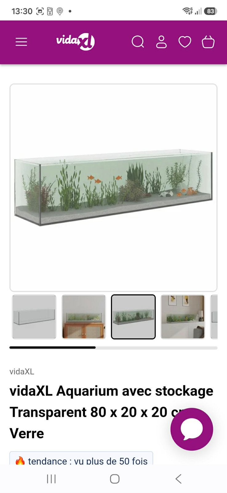 Aquarium avec stockage transparent, 80  20  20 cm, Enlèvement, Neuf, Verre