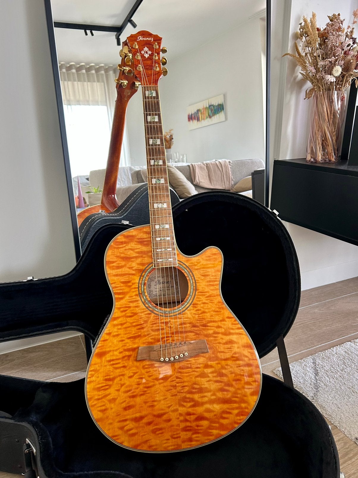 Prachtige Ibanez AEF37E Sunset Gold + Originele Koffer, Muziek en Instrumenten, Snaarinstrumenten | Gitaren | Akoestisch, Ophalen