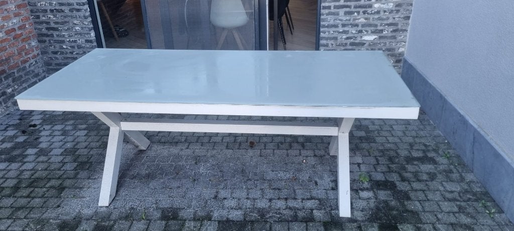 Buiten tafel, Tuin en Terras, Ophalen, Zo goed als nieuw, Rechthoekig, Aluminium