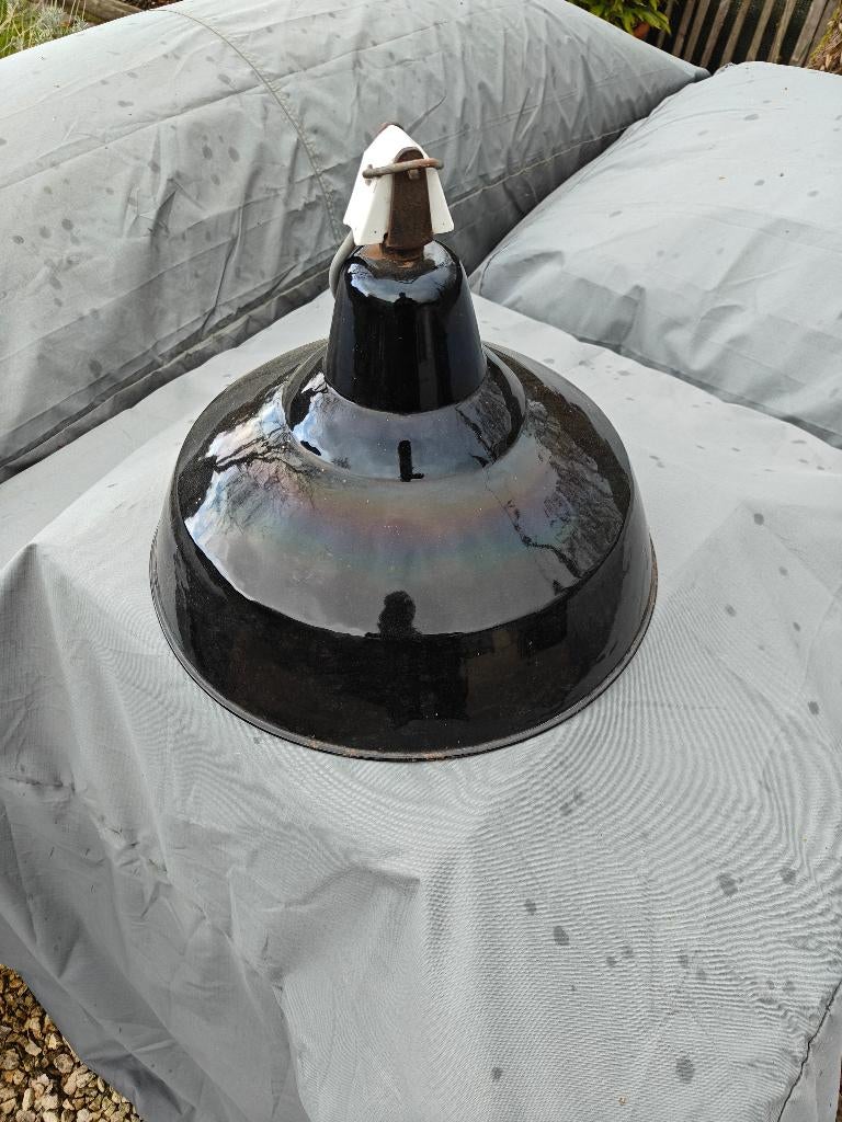 Vintage industriële emaille hanglamp, Ophalen of Verzenden