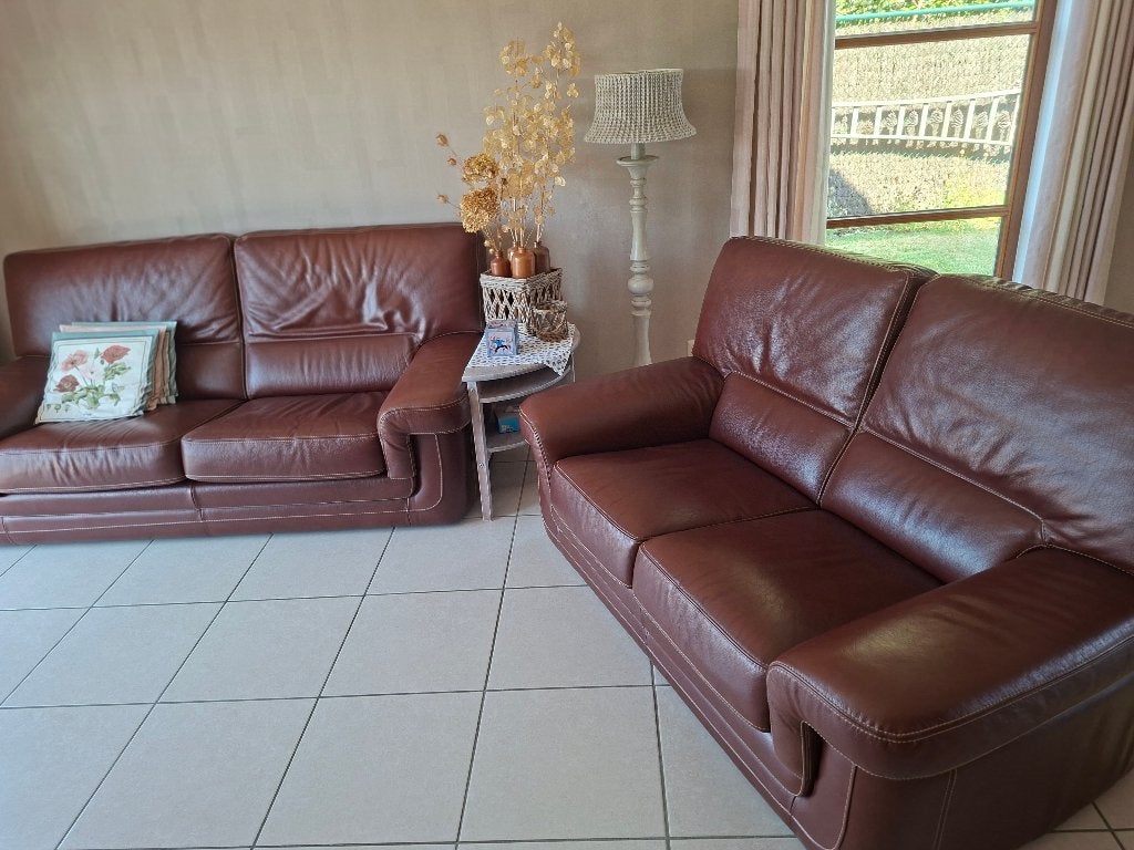 lederen salon zetels, Huis en Inrichting, Ophalen, 150 tot 200 cm, Rechte bank, Vierpersoons of meer