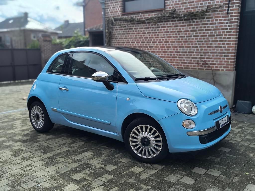 Fiat 500 met panoramisch dak, Auto's, Stof, 1242 cc, 4 cilinders, Blauw