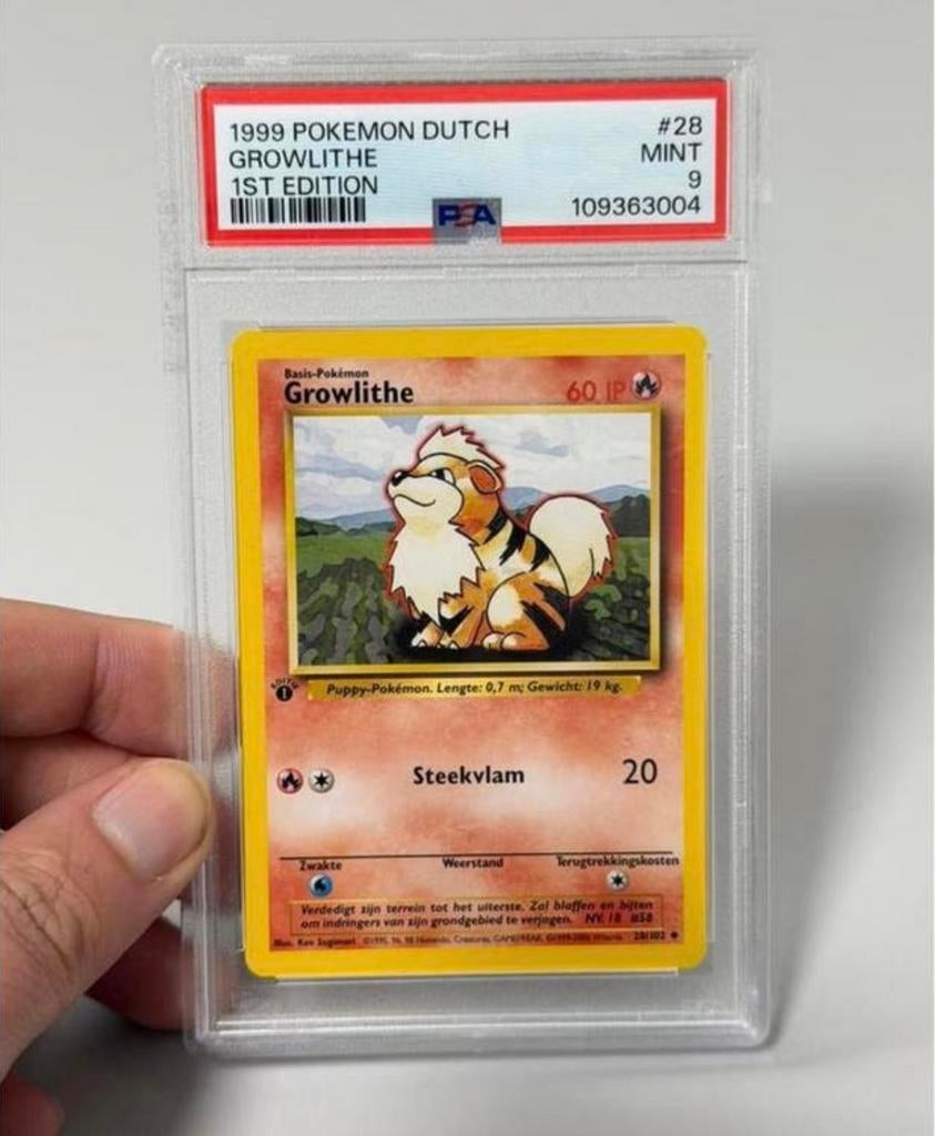 1999 POKEMON DUTCH 28 GROWLITHE de 1ÈRE ÉDITION psa-9 WOTC, Enlèvement ou Envoi, Comme neuf, Cartes en vrac