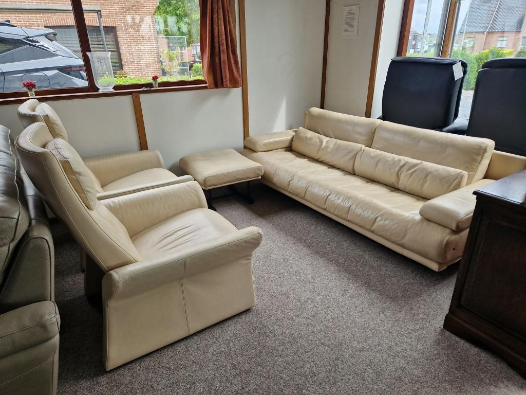 LEDEREN SALON MET POEF EN RELAXEN 3+1+1 ZIT, Ophalen, Gebruikt, Leer
