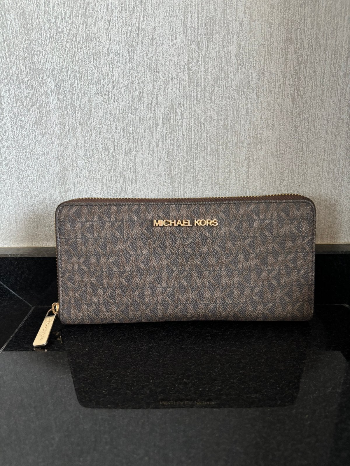 Michael kors jet set travel continental portemonnee bruin, Ophalen of Verzenden, Gebruikt, Bruin, Overige merken