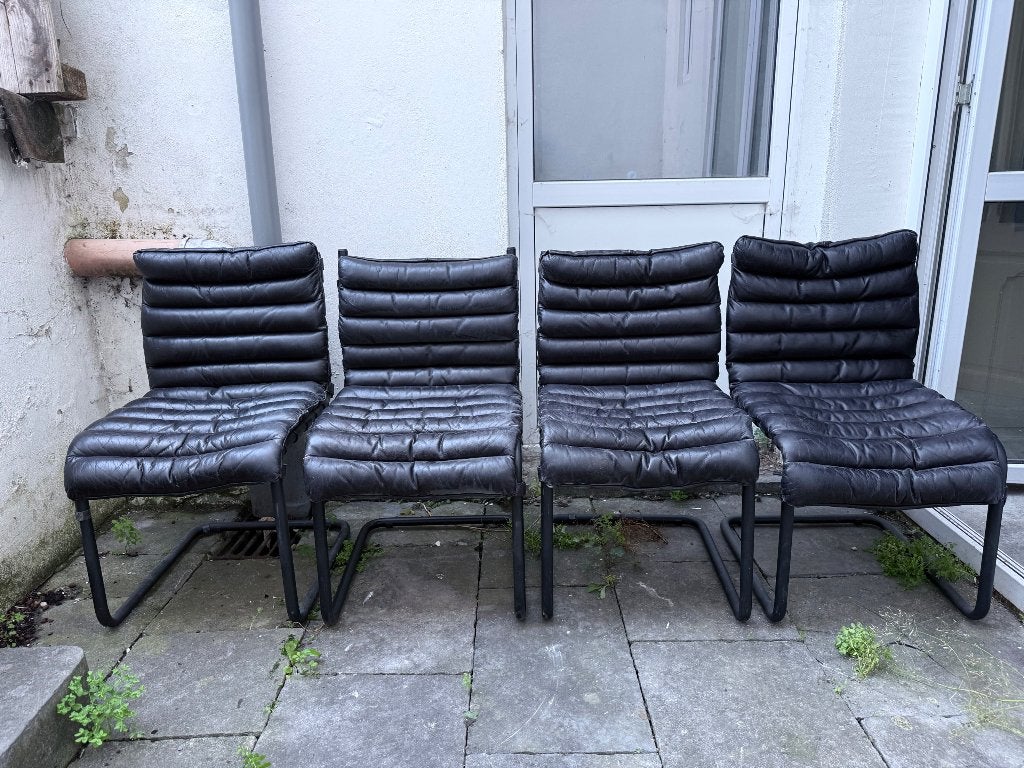 Lot chaises design vintage Bauhaus cuir véritable, Design vintage Bauhaus, Enlèvement, Utilisé, Cuir