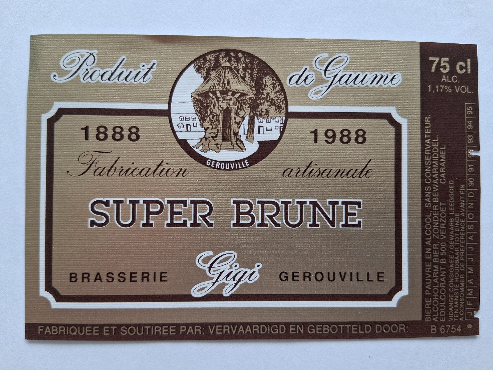 bieretiket Belgie Brasserie Gigi Gerouville : super brune, Collections, Envoi, Comme neuf, Autres types, Autres marques