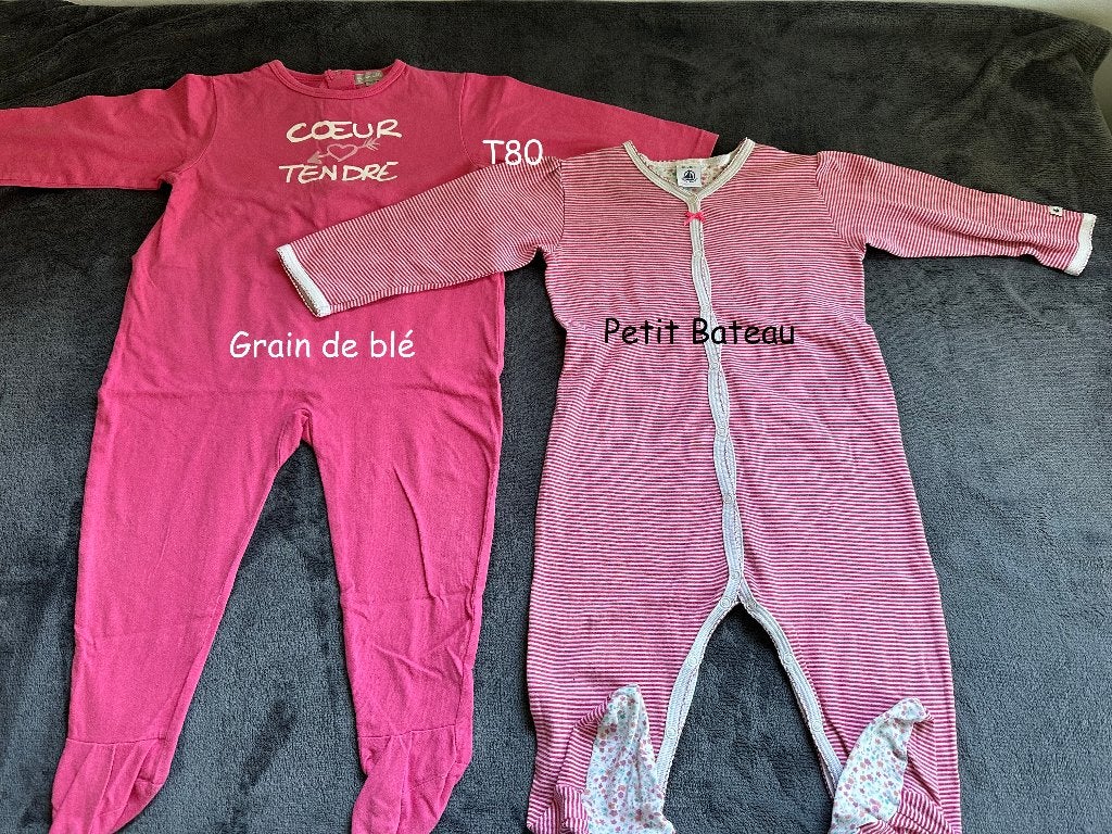 2 grenouillères légères T80, Enlèvement ou Envoi, Vêtements de nuit ou Sous-vêtements, Utilisé, Petit bateau