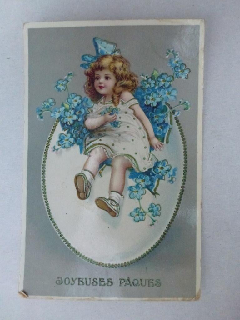 Joyeuses Pâques, œufs, fleurs, fillette 1912, Enlèvement ou Envoi, Avant 1920, Affranchie, (Jour de) Fête