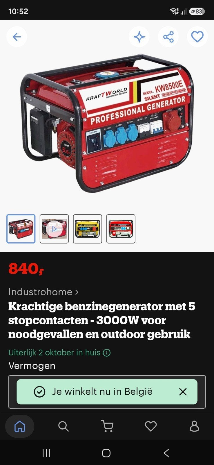 krachtige stroom generator op benzine. nieuw., Doe-het-zelf en Bouw, Ophalen, Nieuw, 5 tot 10 kVA, Benzine