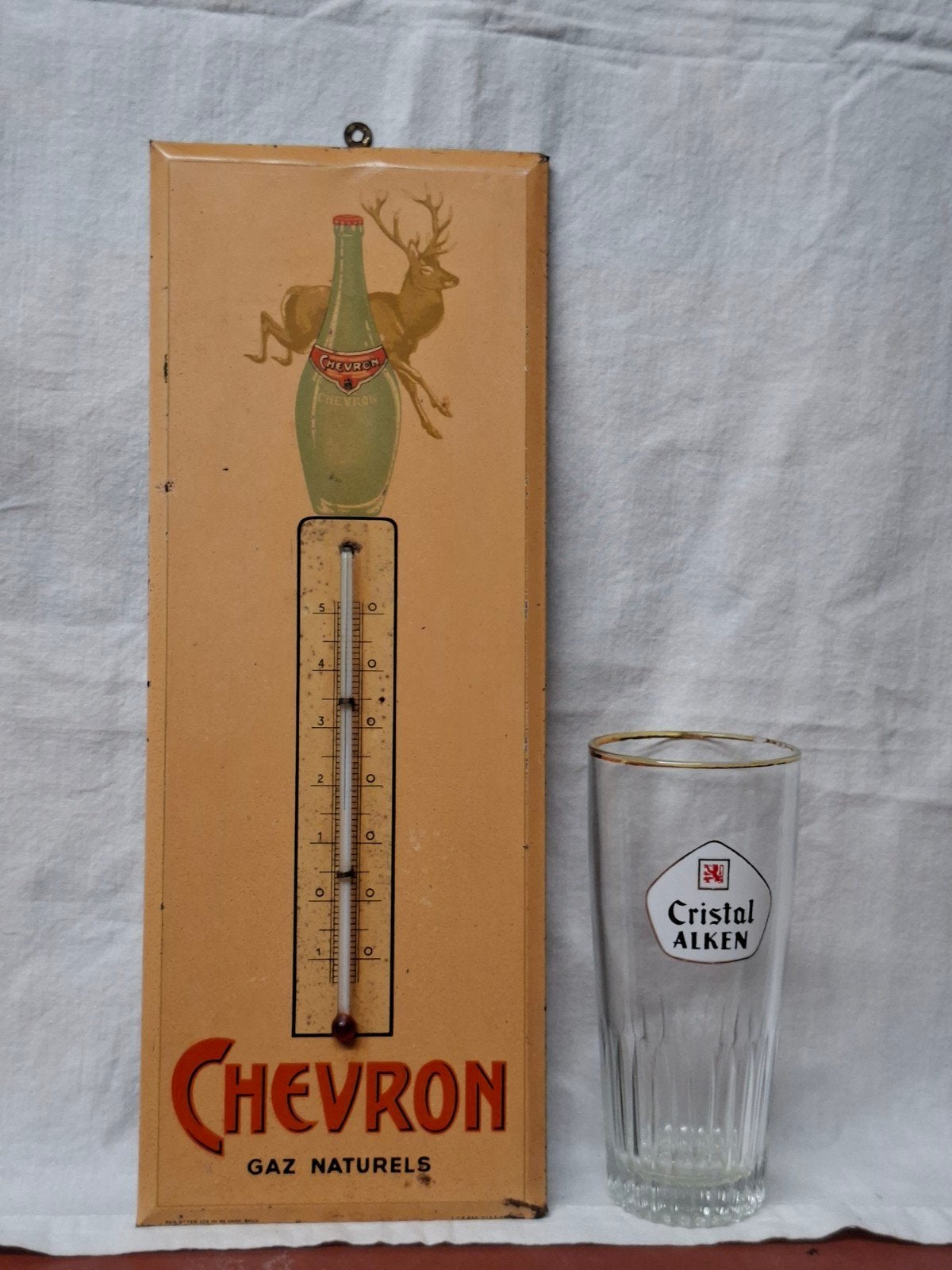 Blik Chevron thermometer Gaz Naturels +- 1958, Verzamelen, Ophalen of Verzenden, Gebruikt, Gebruiksvoorwerp
