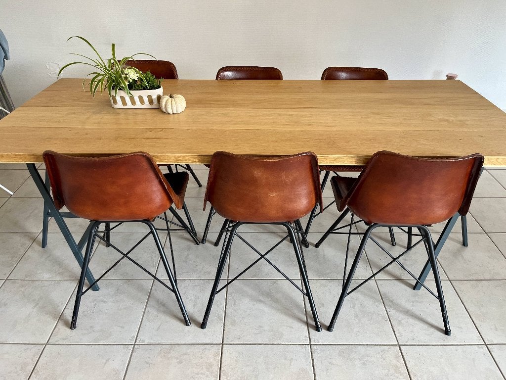 6 design eetkamerstoelen – Cognac leder, Huis en Inrichting, Ophalen, Gebruikt, Bruin, Leer