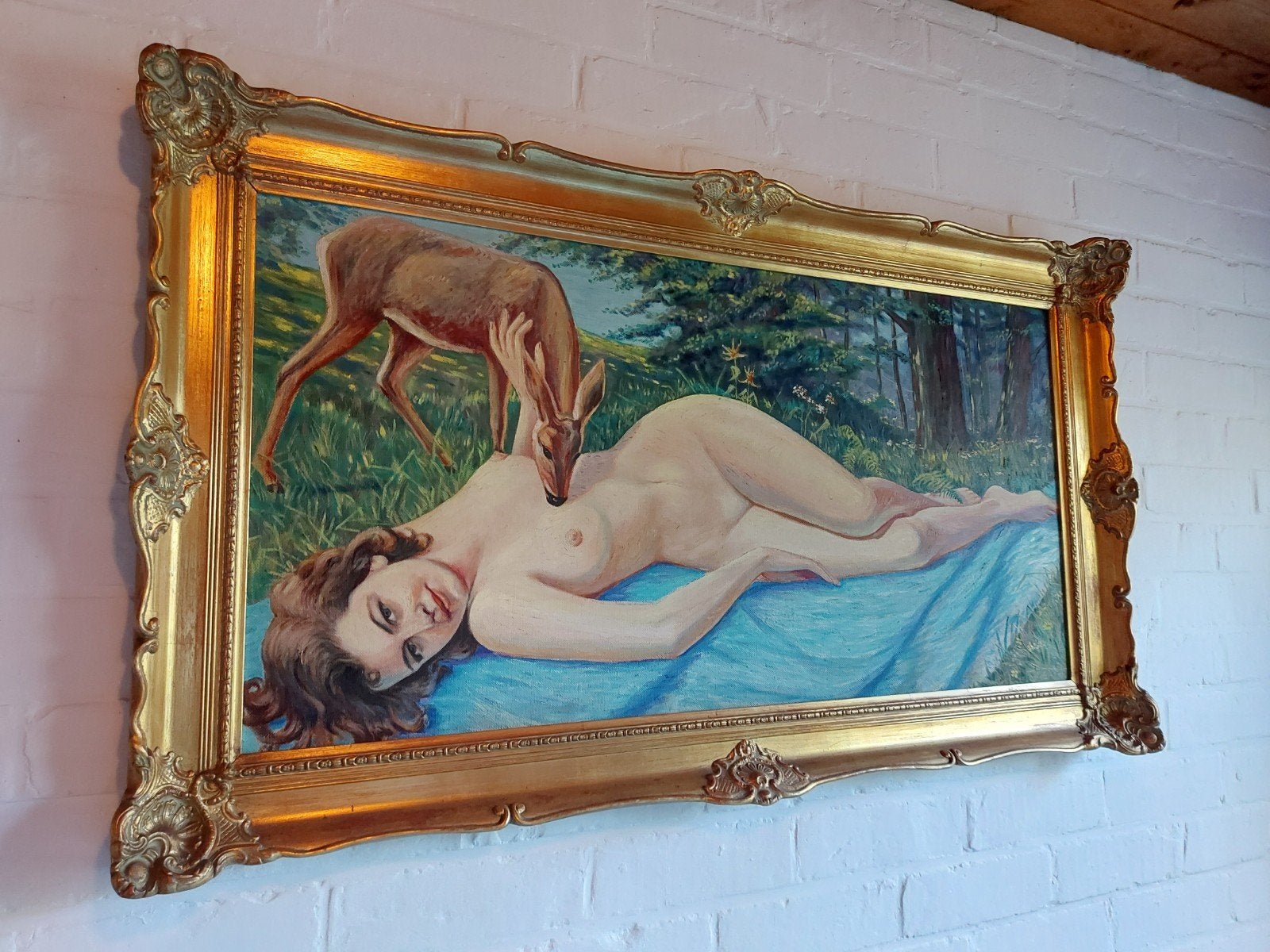 Olieverfschilderij uit 1956 van T. Giebocht met rococolijst, Ophalen