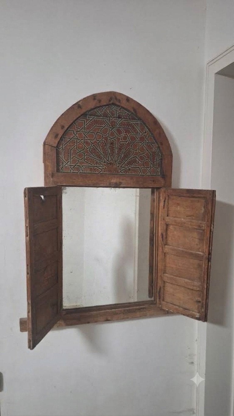 miroir fenêtre artisanal marocain en bois, Enlèvement
