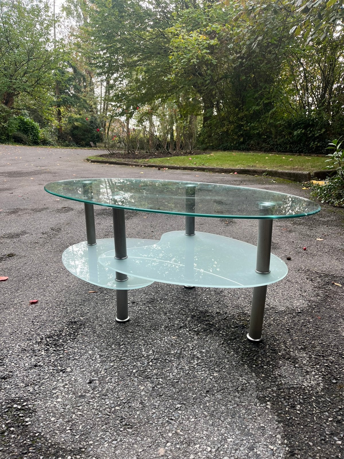 Table basse en verre, Maison & Meubles, Enlèvement, Comme neuf, Ovale, Verre