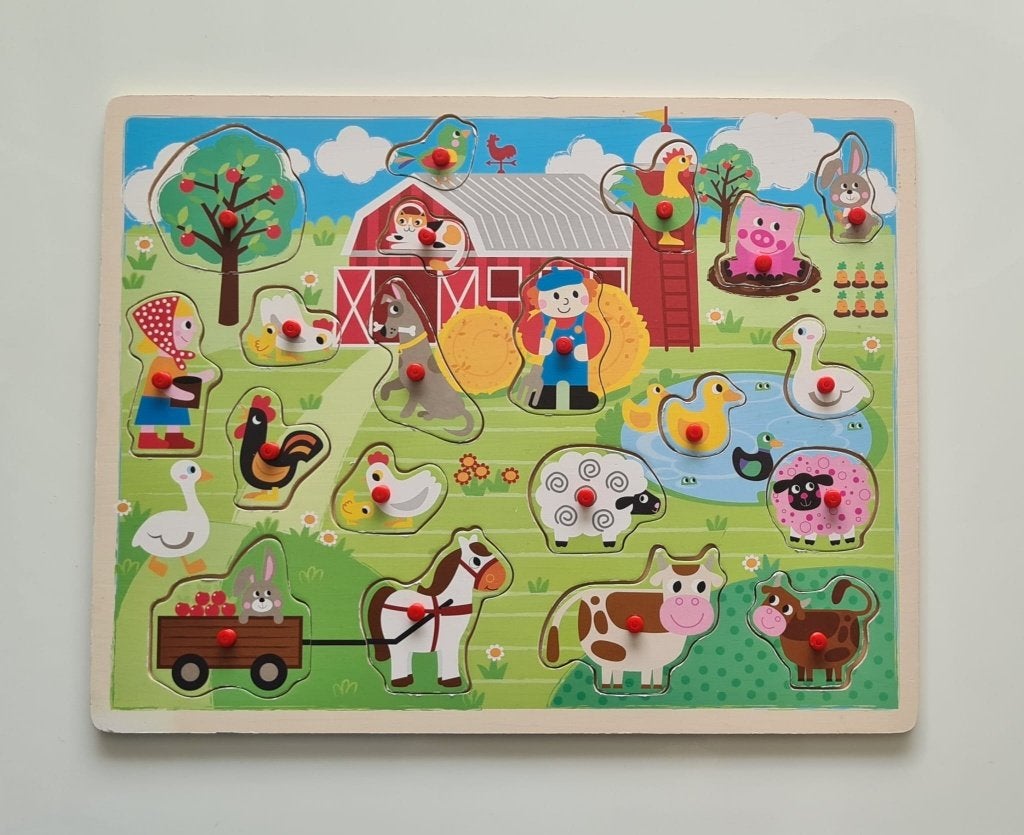 3 houten puzzels – dieren, boerderij & politieauto, Kinderen en Baby's, Ophalen, Gebruikt, Van hout