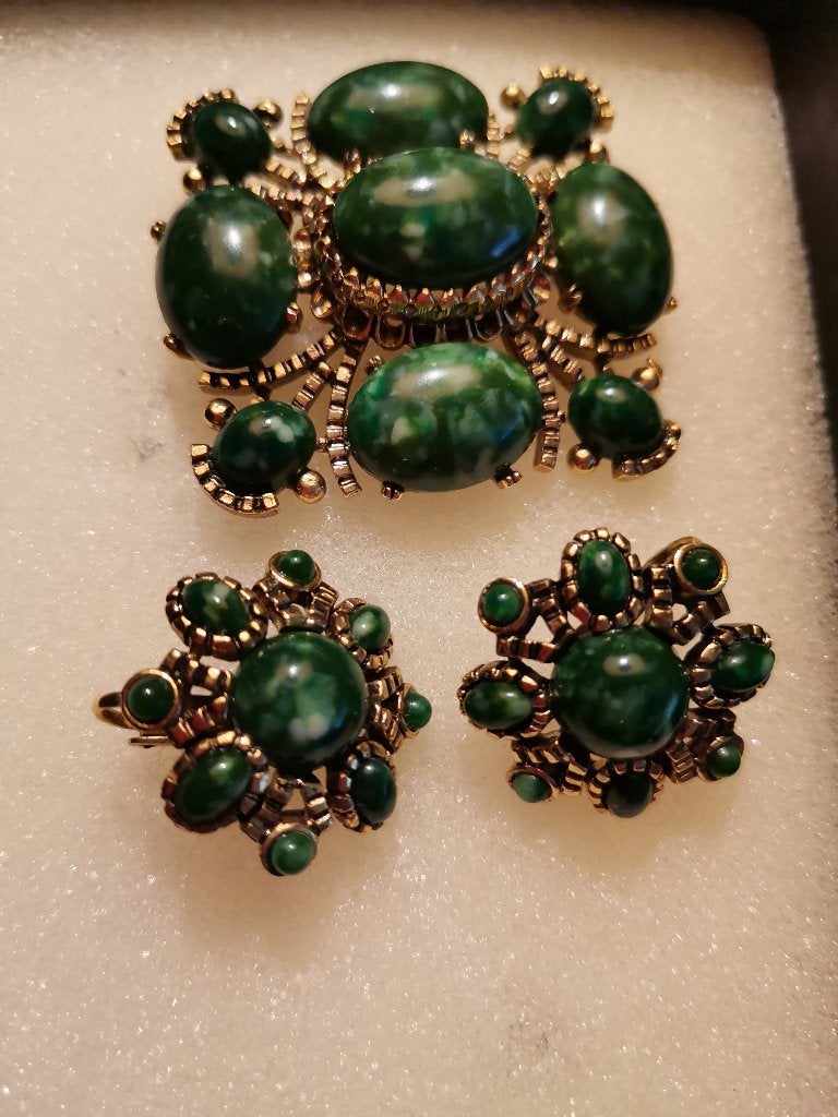 Vintage broche en B.O., Ophalen of Verzenden, Zo goed als nieuw, Groen
