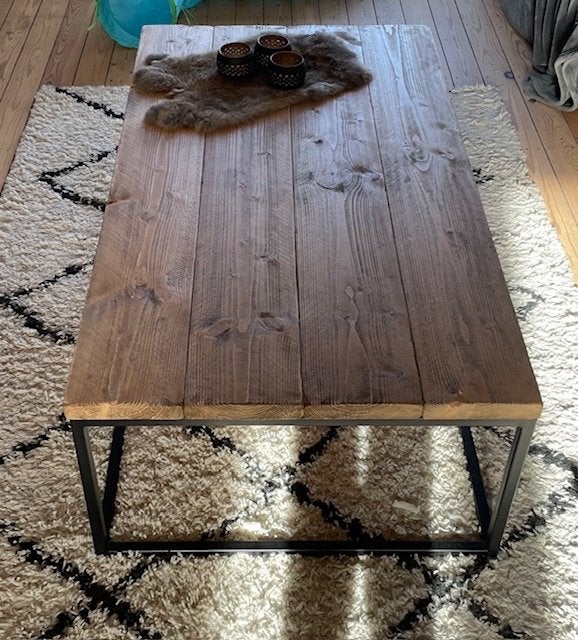 salontafel met stalen frame, Huis en Inrichting, Ophalen, Gebruikt, 100 tot 150 cm, 50 tot 100 cm