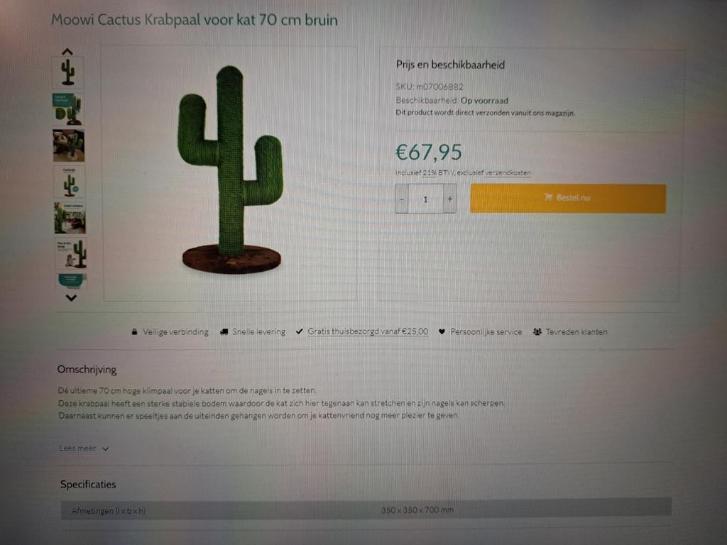 Moowi Cactus Krabpaal voor kat 70 cm bruin/groen, Ophalen, Gebruikt, Krabpaal
