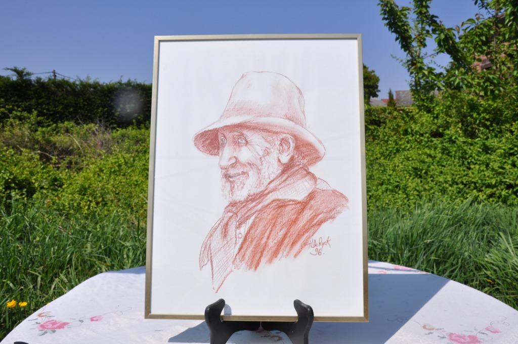 §  cadre avec une sanguine tête homme signée H.de Ryck 1996, Antiquités & Art, Enlèvement ou Envoi
