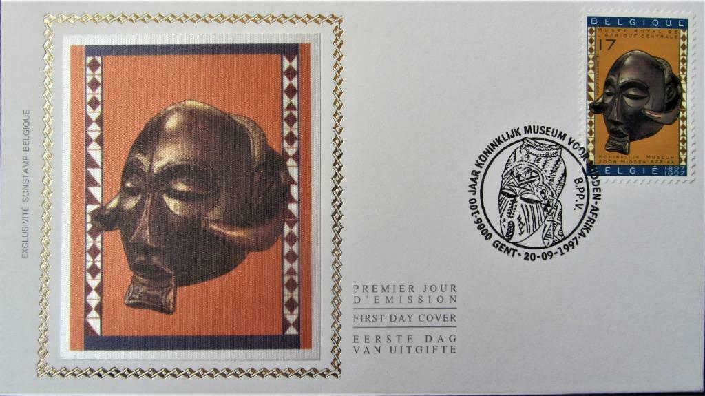 FDC OP ZIJDE- BELGIË- KUNST- AFRIKAANSE KUNST EN MUSEUM, Enlèvement ou Envoi, Affranchi, Autres thèmes