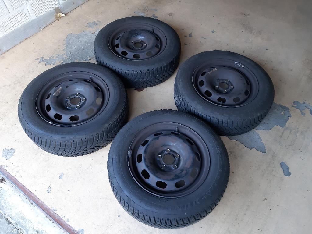 4 Dunlop 195/65 R15 winterbanden op VAG-velgen, Ophalen, Gebruikt, 15 inch, Winterbanden