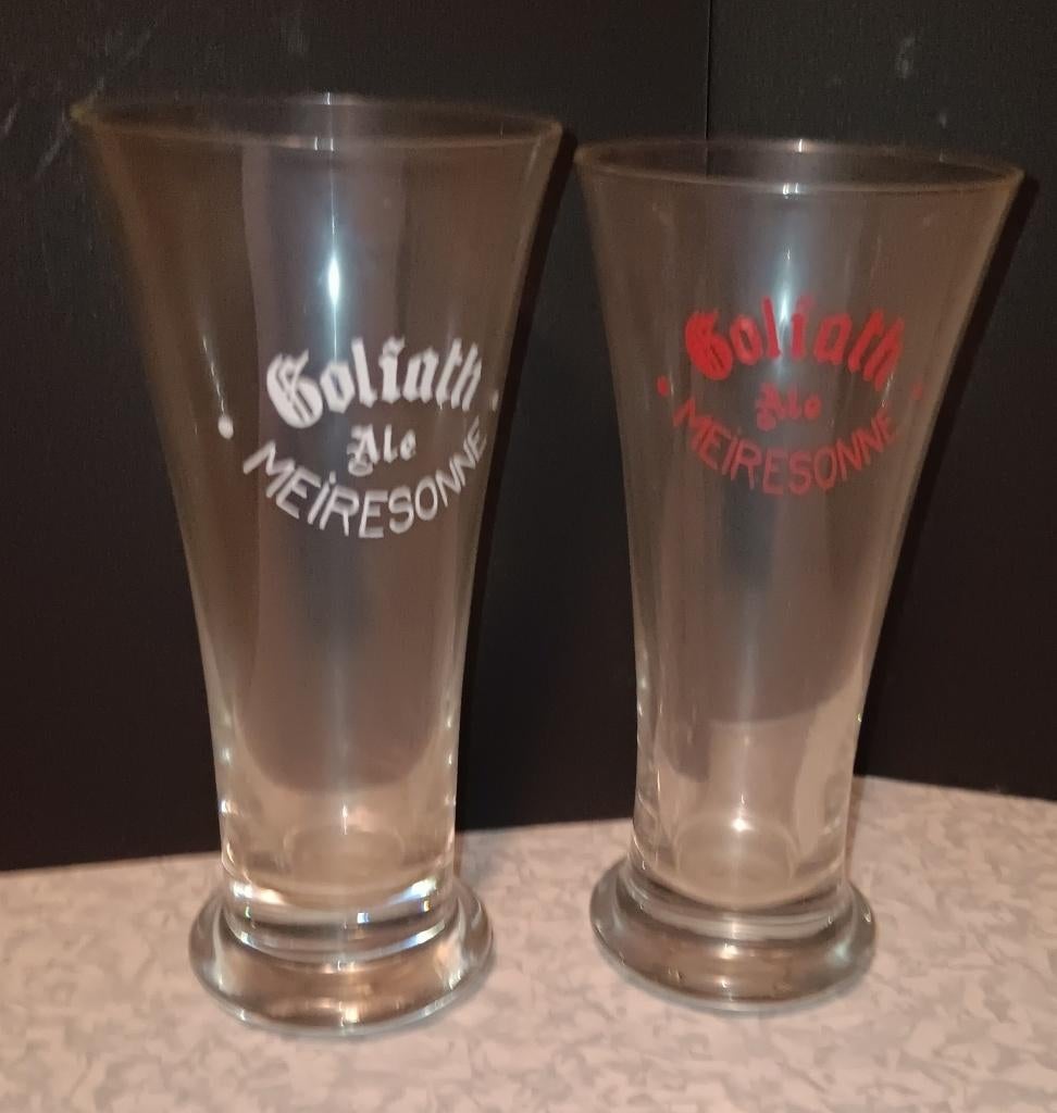 meiresonne 2 verschillens glazen goliath, Verzamelen, Biermerken, Ophalen of Verzenden, Zo goed als nieuw, Glas of Glazen
