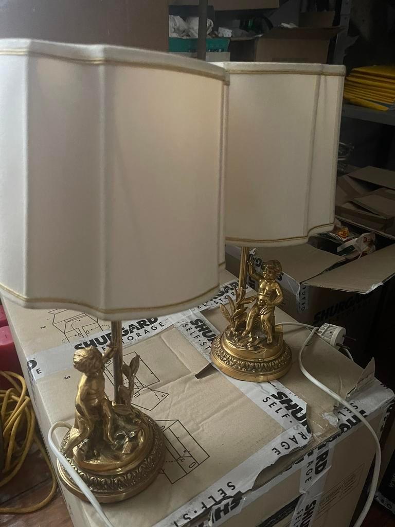 2 lampes de chevet Ange en cuivre avec abat-jours, Comme neuf