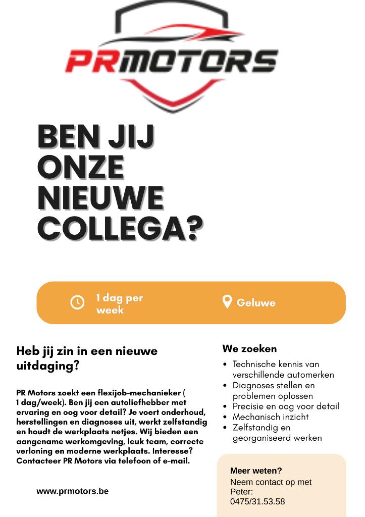 flexijob mechanieker gezocht bij pr motors, Vacatures, Geen rijbewijs, Variabele uren, Overige branches, Vast contract