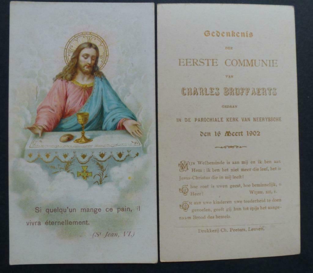 bidprentje eerste communie  Charles Bruffaerts 1902, Verzamelen, Verzenden, Bidprentje