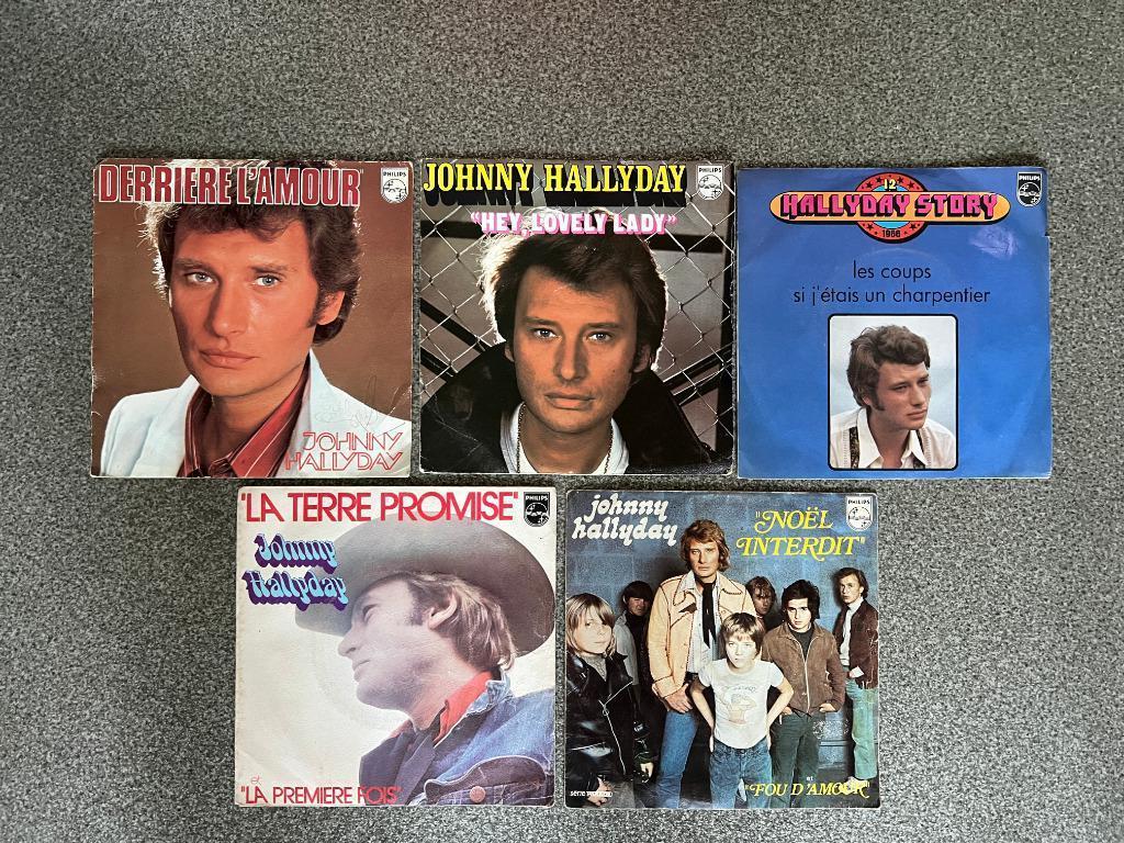 Lot de cinq vinyles 45 tours de Johnny Hallyday, CD & DVD, Vinyles | Rock, Utilisé, Autres formats, Enlèvement ou Envoi