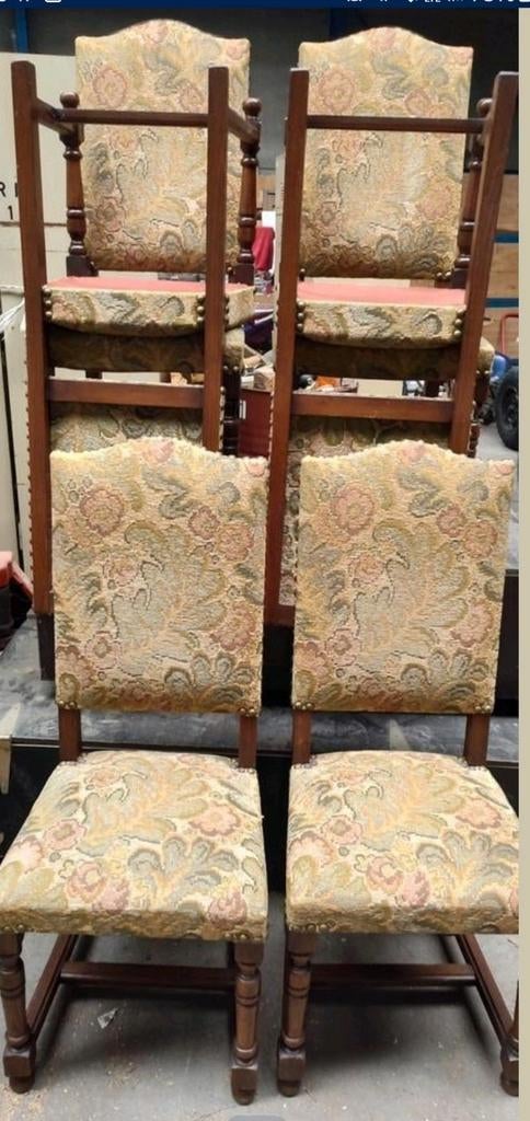 6x vintage stoel met stoffen zitting antiek bloemen hout, Ophalen of Verzenden