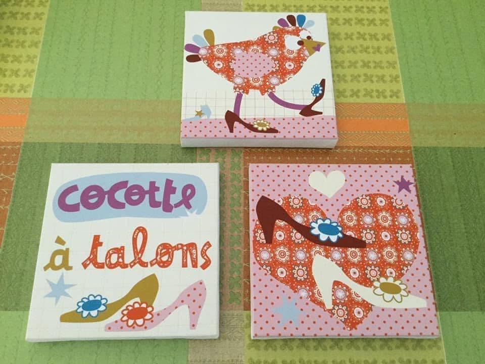 Lot de 3 jolis cadres “cocotte à talons”, Enlèvement ou Envoi, Comme neuf