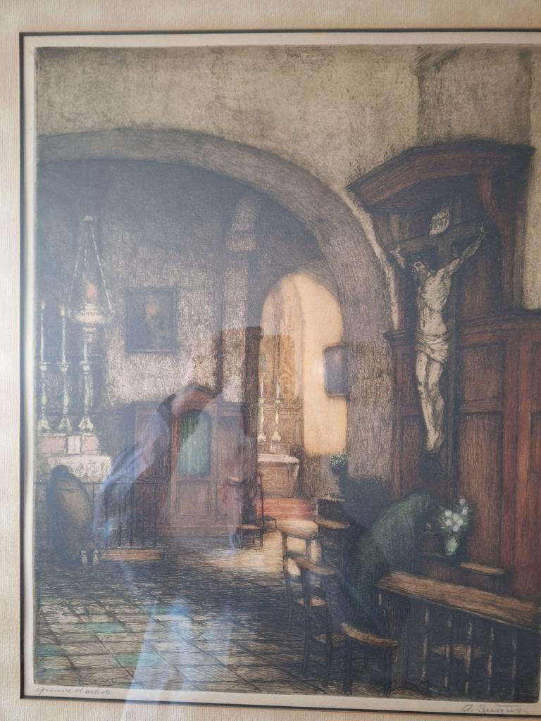 KOOPJE Schitterende kleurets / aquatint Albert Geudens Kapel, Antiek en Kunst, Ophalen