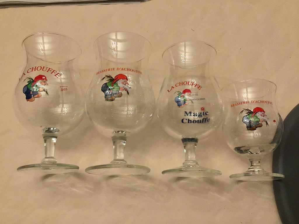 4 Chouffe bierglazen divers, Ophalen of Verzenden