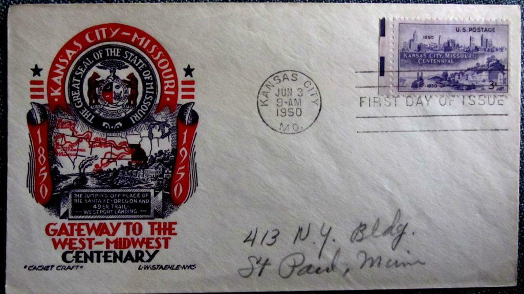 FIRST DAY COVER- TOERISME- STEDEN- KANSAS CITY- U.S.A., Ophalen of Verzenden, Gestempeld, Plaats of Gebouw