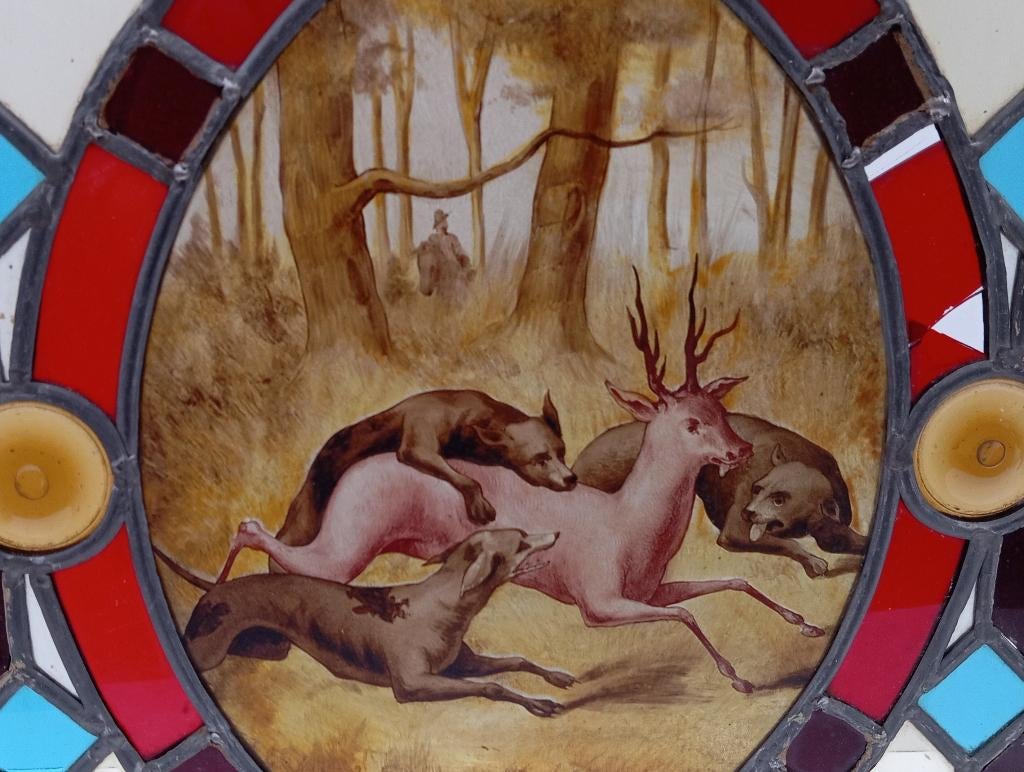 antiek schilderij loodglas jacht glasraam, Ophalen of Verzenden
