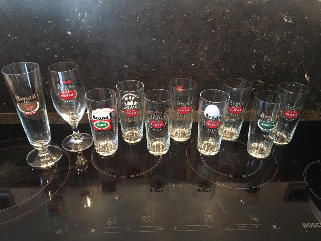 lot van 10 BRAND bier dubbelzijdig bedrukte glazen(14x foto), Verzamelen, Biermerken, Ophalen of Verzenden, Gebruikt, Glas of Glazen