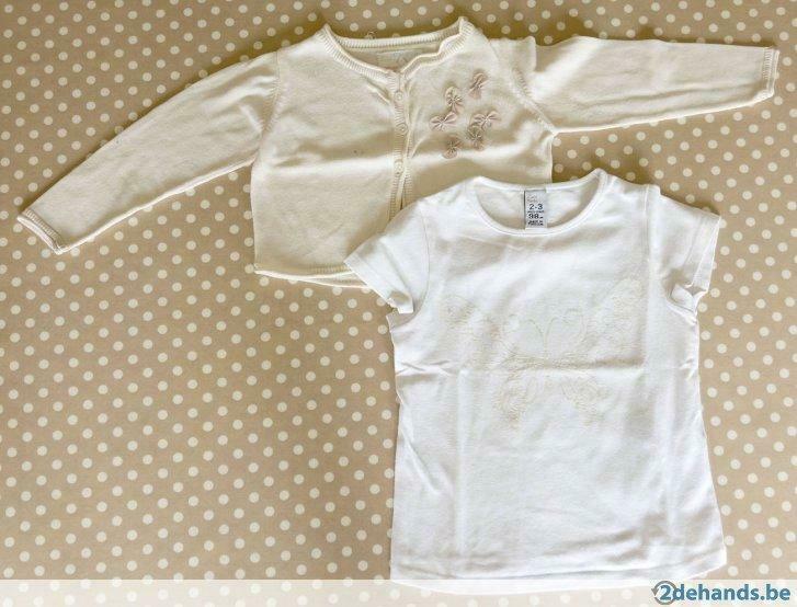Ecru T-shirtje + beige golfje Zara, mt 98/2-3 jaar, Ophalen of Verzenden, Gebruikt, Meisje, Shirt of Longsleeve