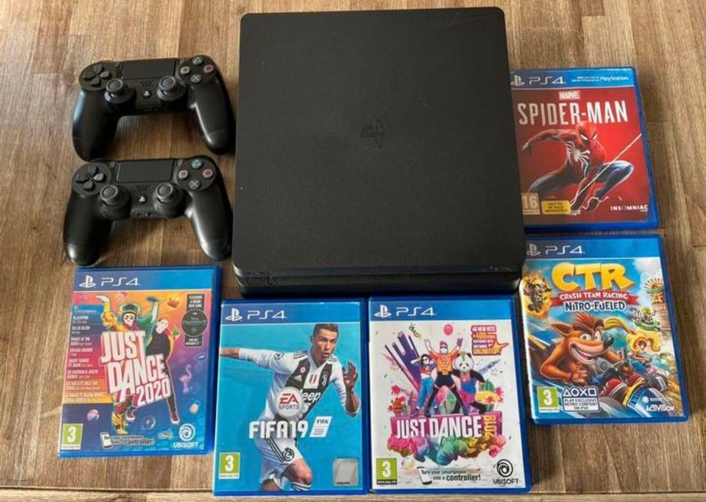 PS4 Slim 1TB – Compleet pakket met 2 controllers & 5 games, Ophalen, Met 2 controllers, 1 TB, Slim