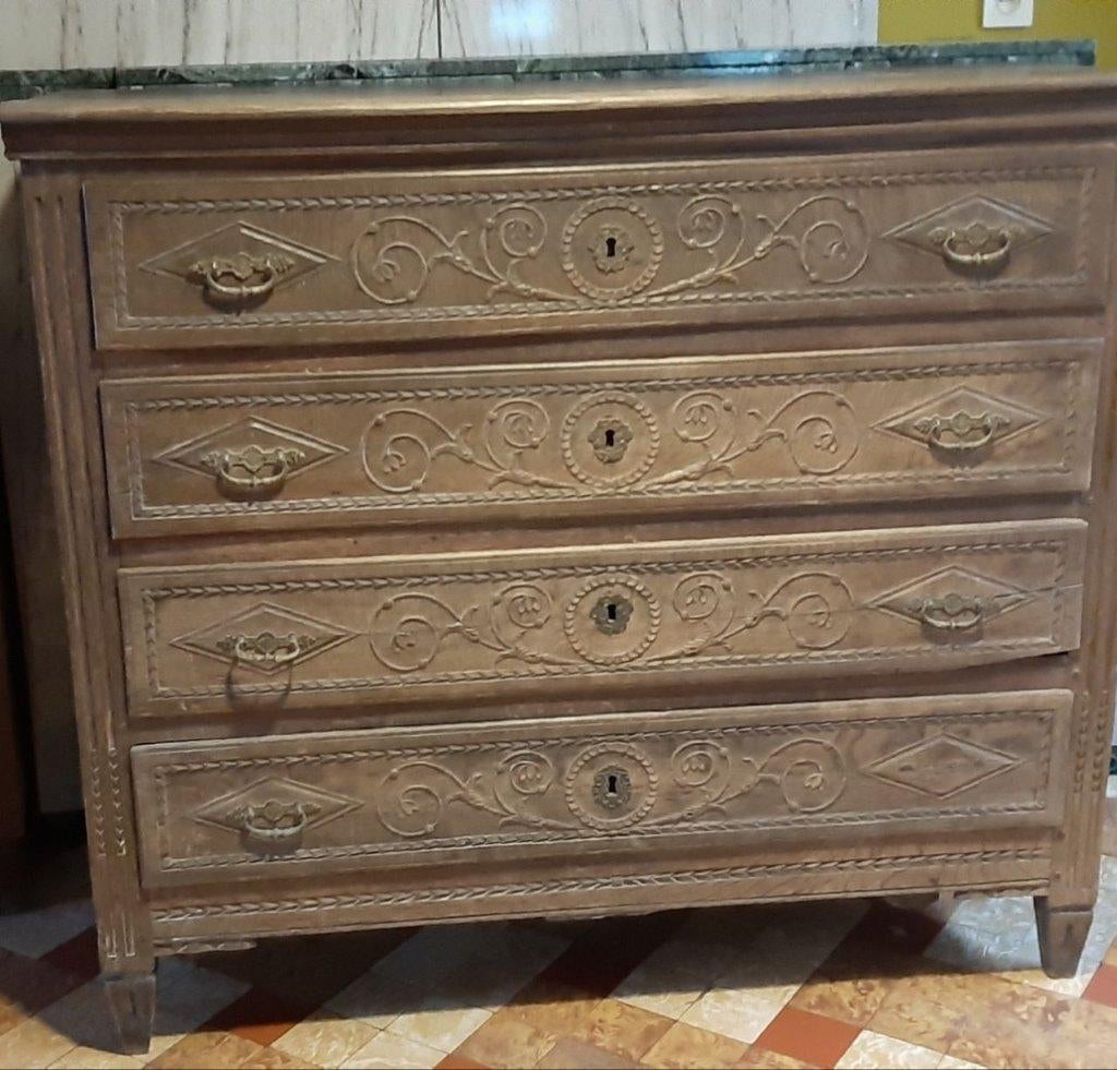 Antieke eiken ladekast houtsnijwerk, Ophalen, Gebruikt, 100 tot 150 cm, 100 tot 150 cm