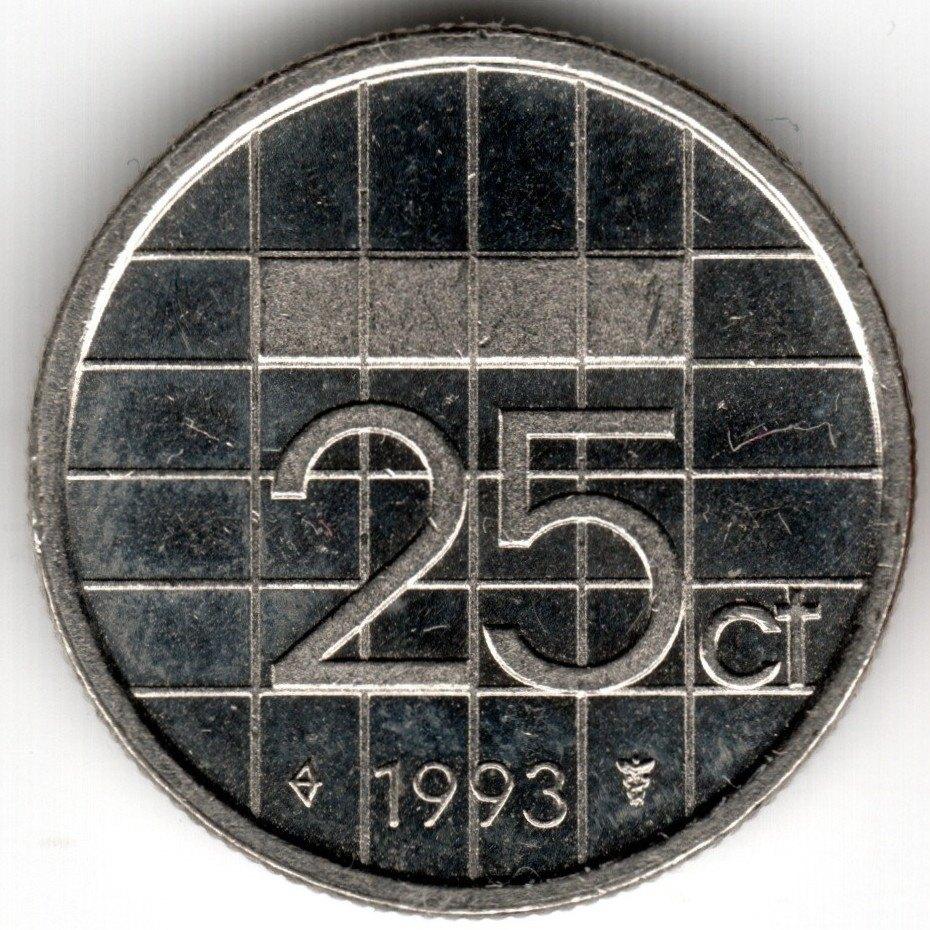 Nederland : 25 Cent 1993 KM#204 Ref 16544, Postzegels en Munten, Munten | Nederland, Ophalen of Verzenden, Koningin Beatrix, 25 cent