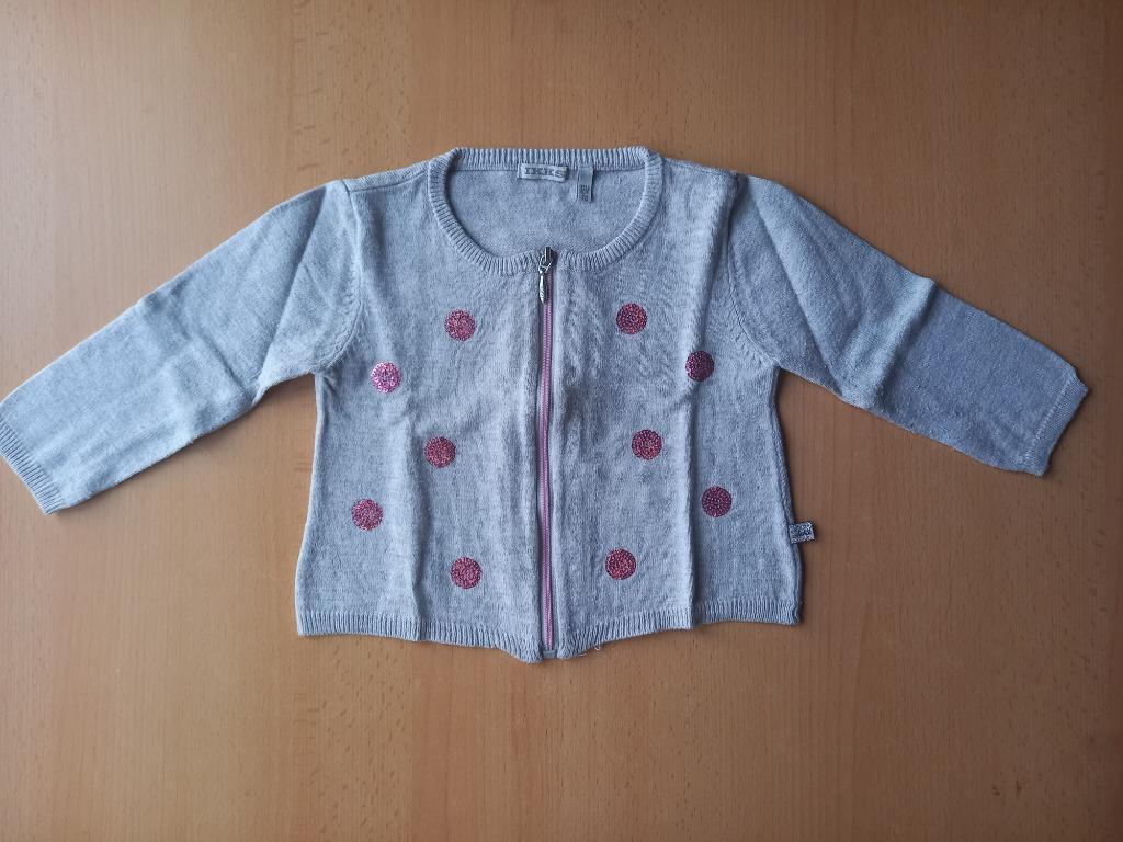 Grijze gilet glinsterende roze bolletjes, merk IKKS mt 74-80, Gebruikt, Ophalen of Verzenden, Meisje, Truitje of Vestje