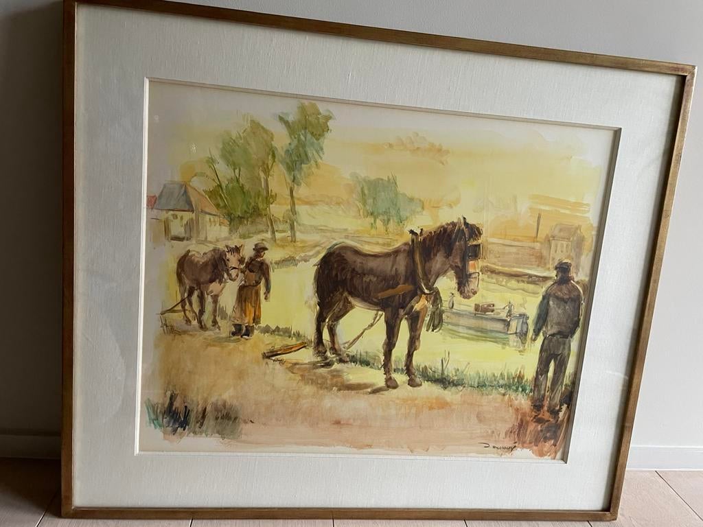 Aquarel van L. Desmaré/Paarden langs het jaagpad, Ophalen