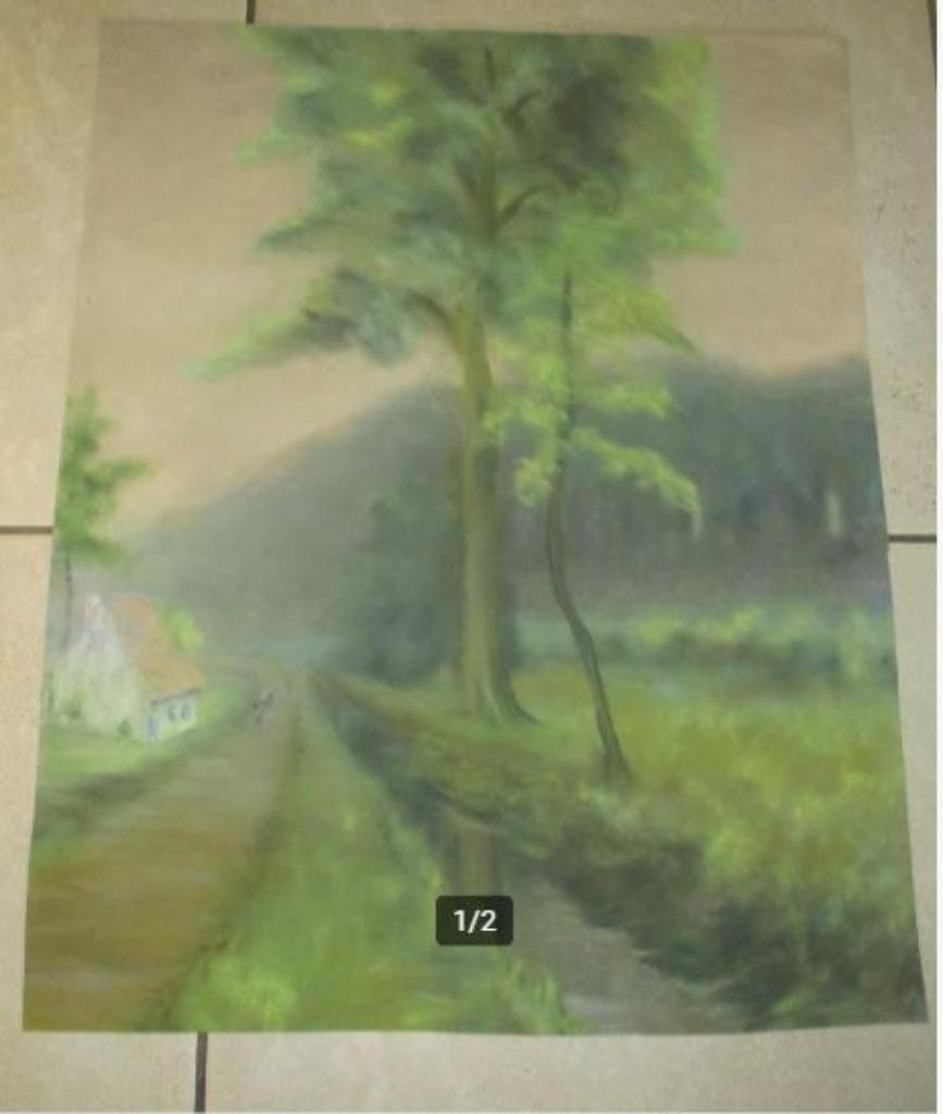 Mooi Oud Geschilderd Aquarel 'Boerenlandschap' - L Janssens, Antiek en Kunst, Kunst | Schilderijen | Klassiek, Ophalen of Verzenden
