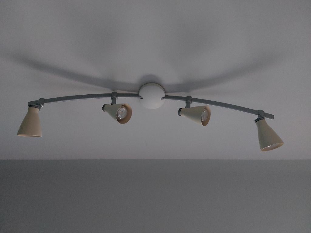 Plafondlamp (beige/grijs) met 4 spots (incl LED-lampen), Ophalen, Zo goed als nieuw, Metaal, Modern