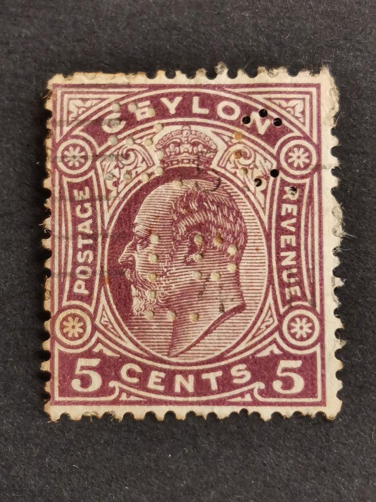 Ceylon 1908 - Koning Edward VII - PERFIN, Postzegels en Munten, Ophalen of Verzenden, Gestempeld, Zuid-Azië