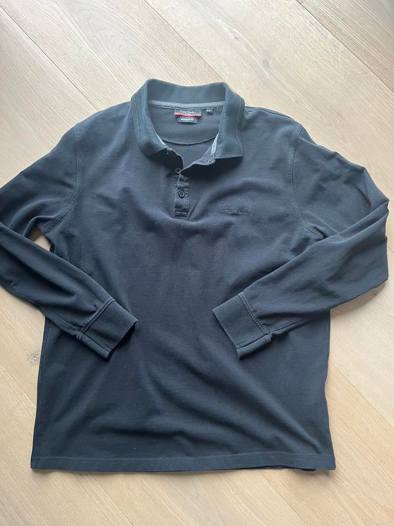 Herenpolo zwarte lange mouw Pierre Cardin Large, Kleding | Heren, Maat 52/54 (L), Pierre Cardin, Zwart, Ophalen of Verzenden