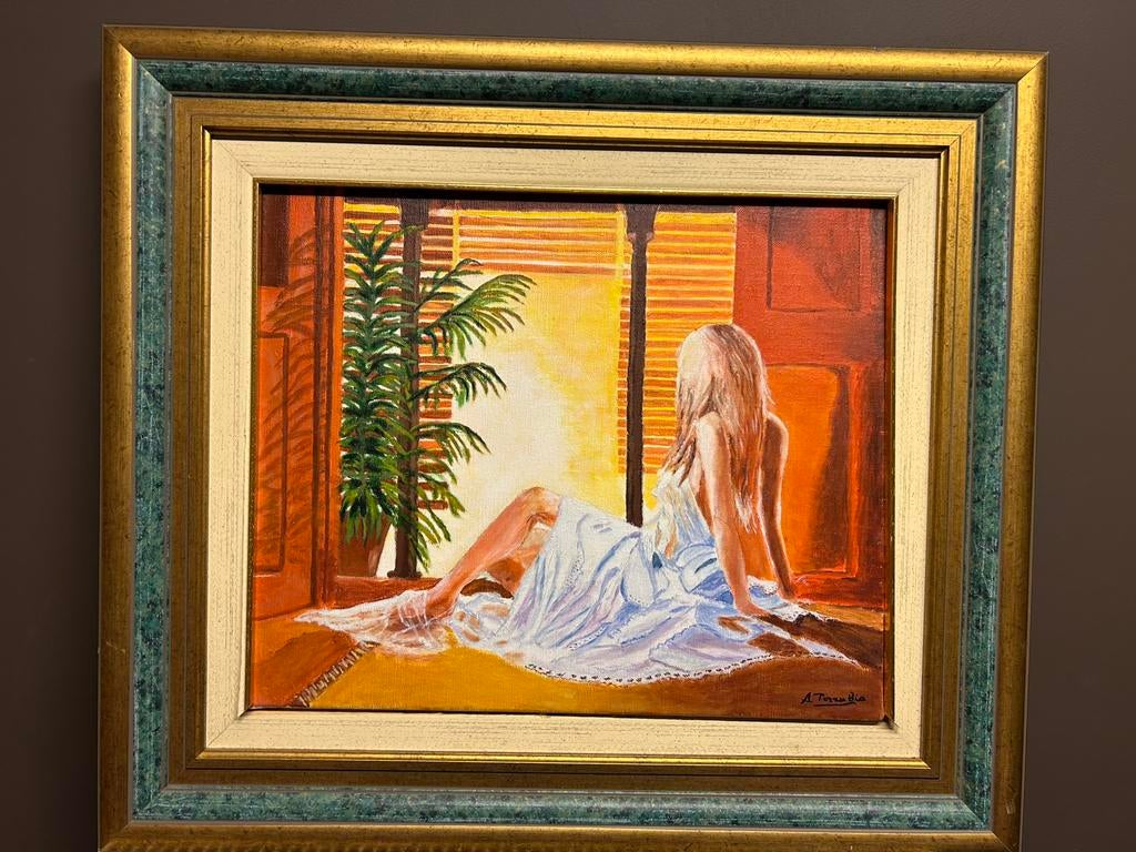schilderij op doek 65X58 cm, Antiquités & Art, Enlèvement