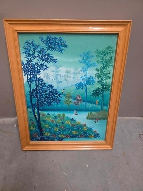 Haïtiaans canvas uit de Antillen gesigneerd Henri Jean-Louis, Antiek en Kunst, Ophalen of Verzenden